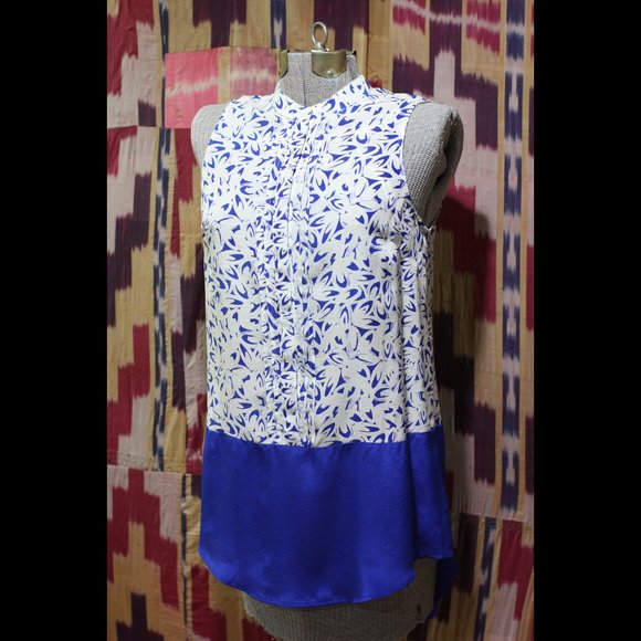 Maeve Tops - MAEVE Blue and White Silk Tunic